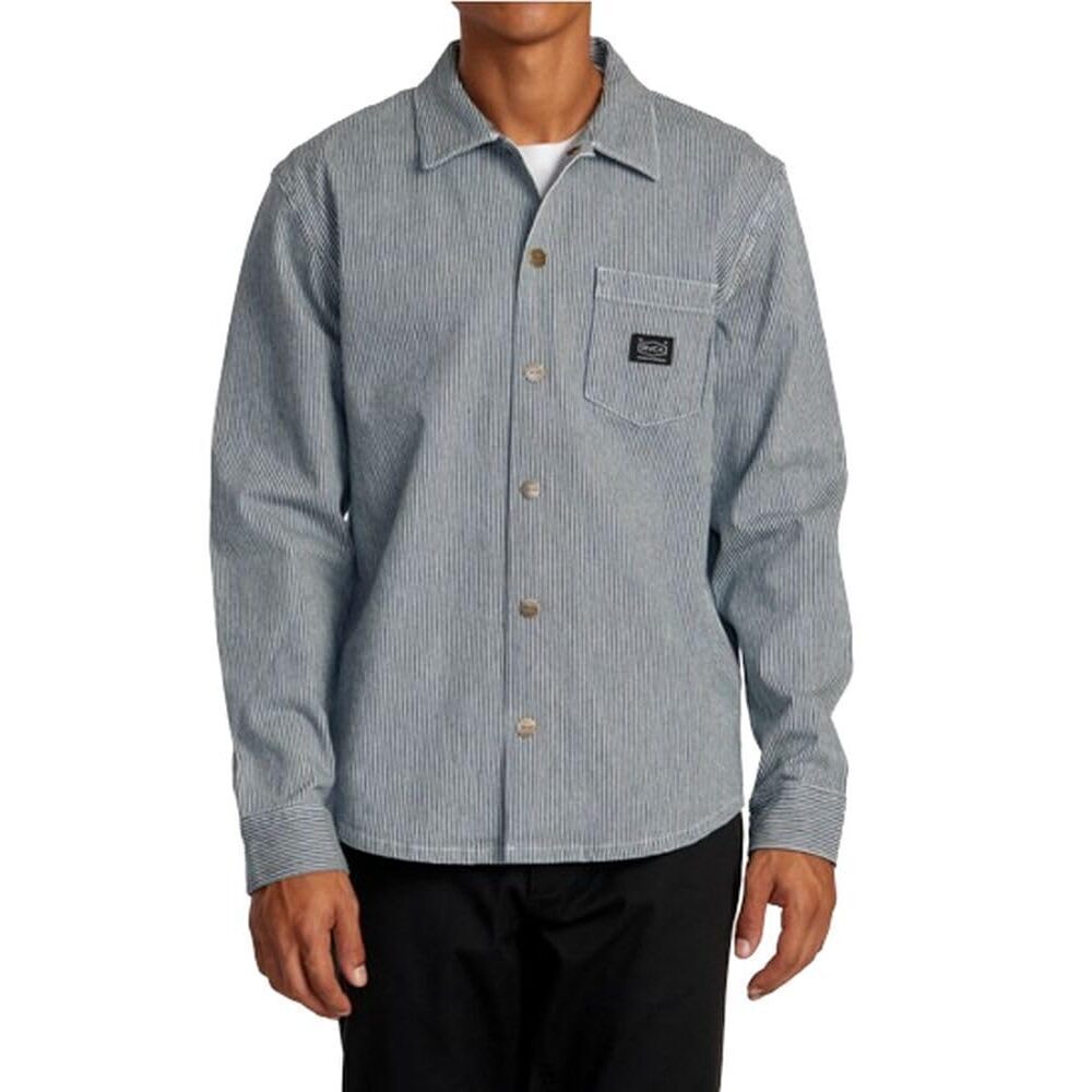 RVCA Men's Blue/White Shirt Jacket Hickory Overshirt Large NWT
